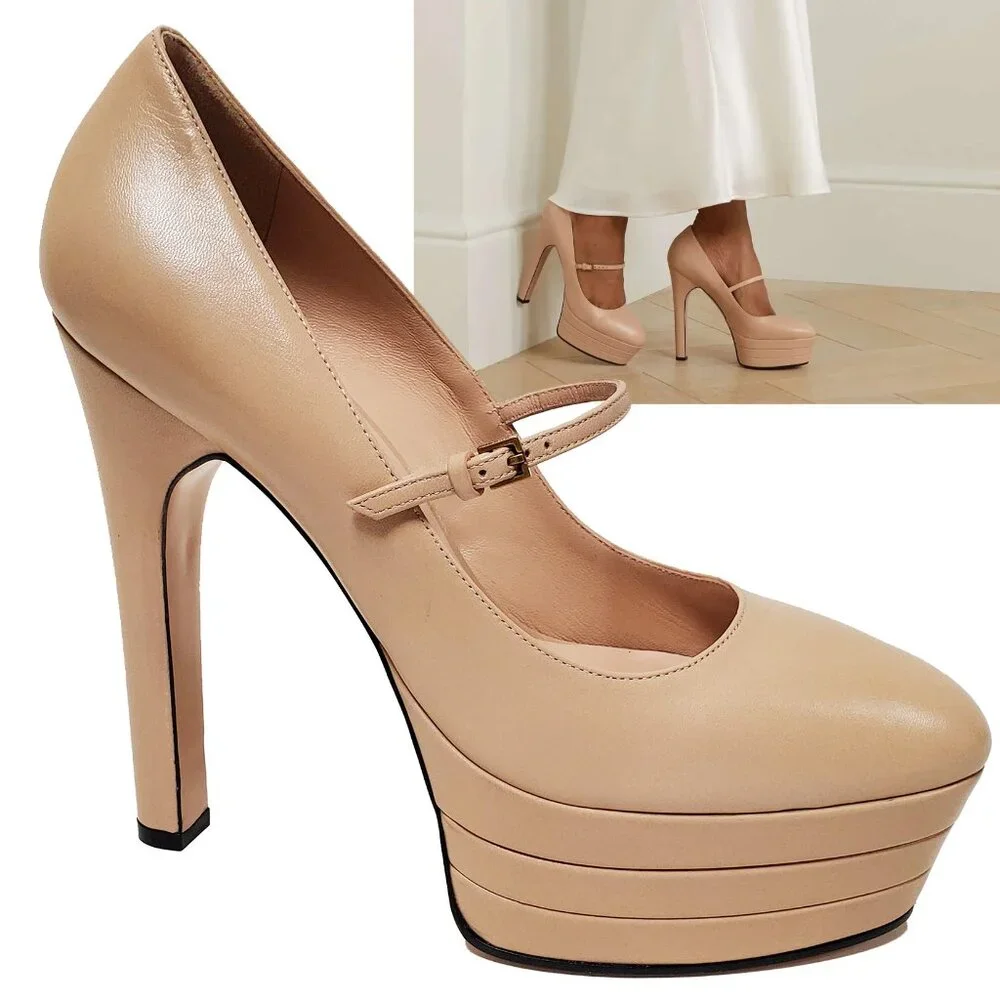 GUCCI SHOES ANGEL MARY JANE PLATFORM HIGH HEEL LEATHER PUMPS sz 40 10 US